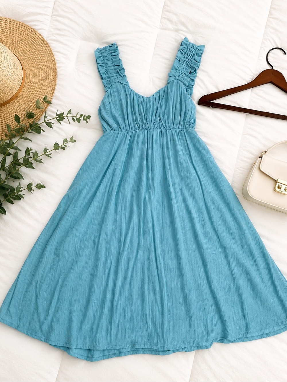 Blu Pepper Aqua Blue Sleeveless Ruched Fit & Flare Dress Women’s Medium